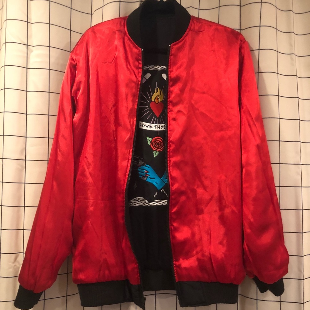 2in1 reversible embroidered souvenir bomber jacket